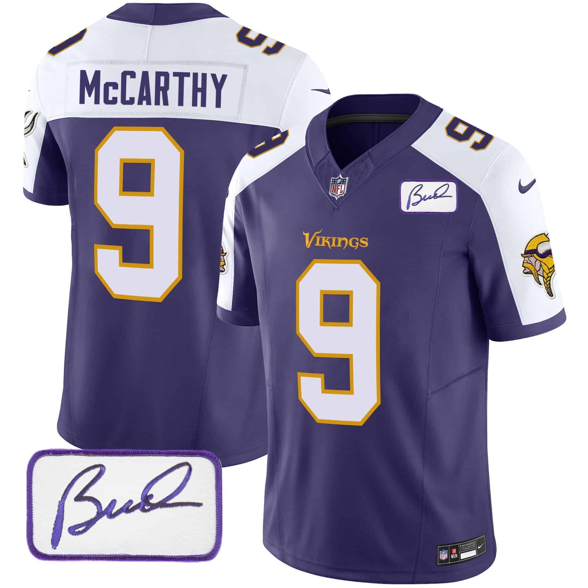 Men Minnesota Vikings #9 Mccarthy Purple 2024 Nike Bud Grant Patch Classic Limited NFL Jersey->indianapolis colts->NFL Jersey